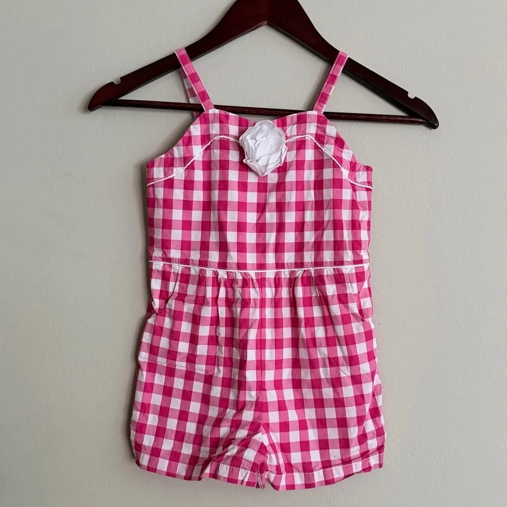Janie and Jack | Pink Gingham Rosette Romper | Size 5